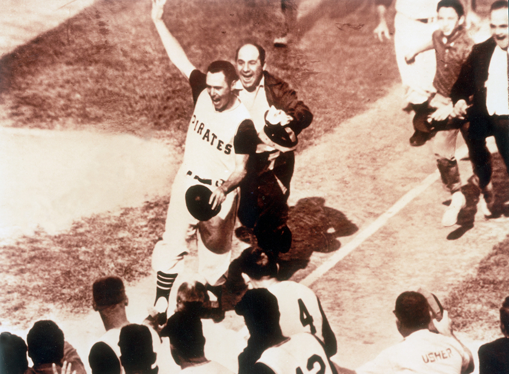 Bill Mazeroski celebrates the home run that sealed the 1960 World Series