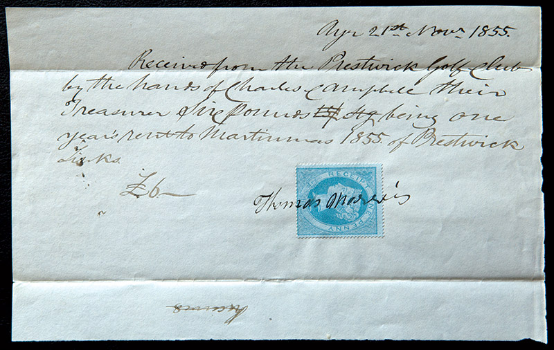 Sign here: Tom Morris’ paperwork from 1855 at Prestwick