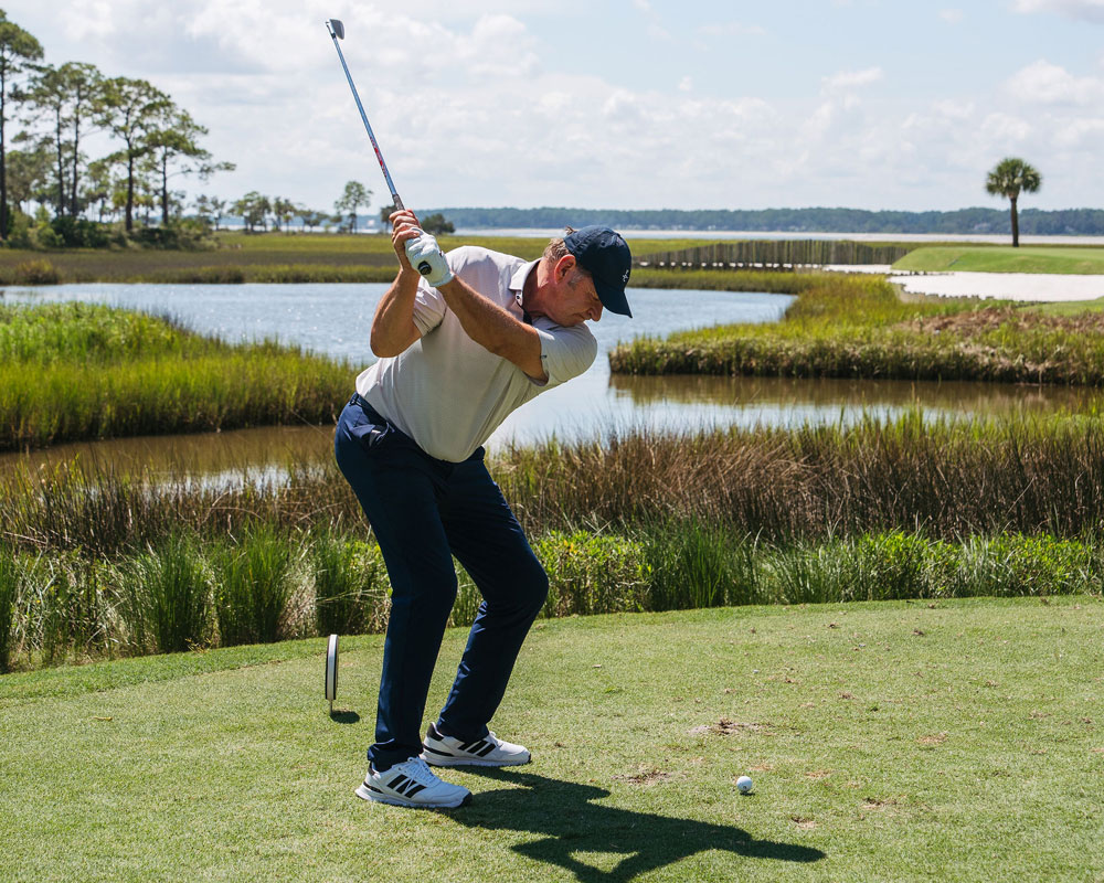 Sir Nick Faldo tees off at Harbour Town