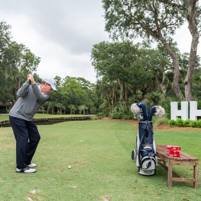 Tom Watson greeted guests on Day 2 of golf where he teed off with each group